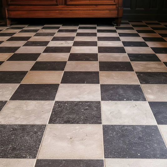 Dallage à damier PIERRE CALCAIRE & PIERRE BLEUE Minéral pierre naturelle