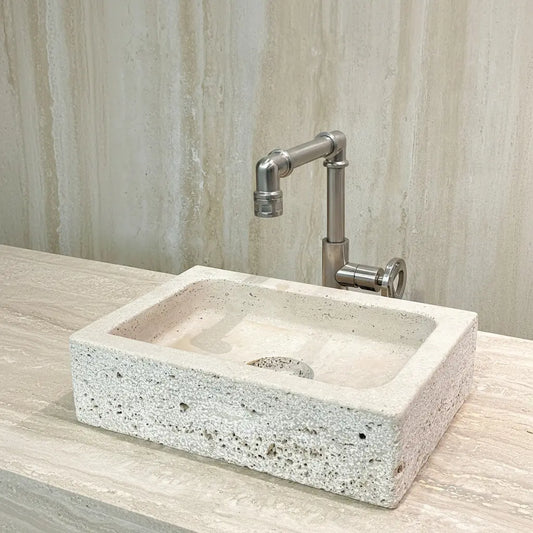 Rundes Waschbecken aus BEIGEM MARMOR