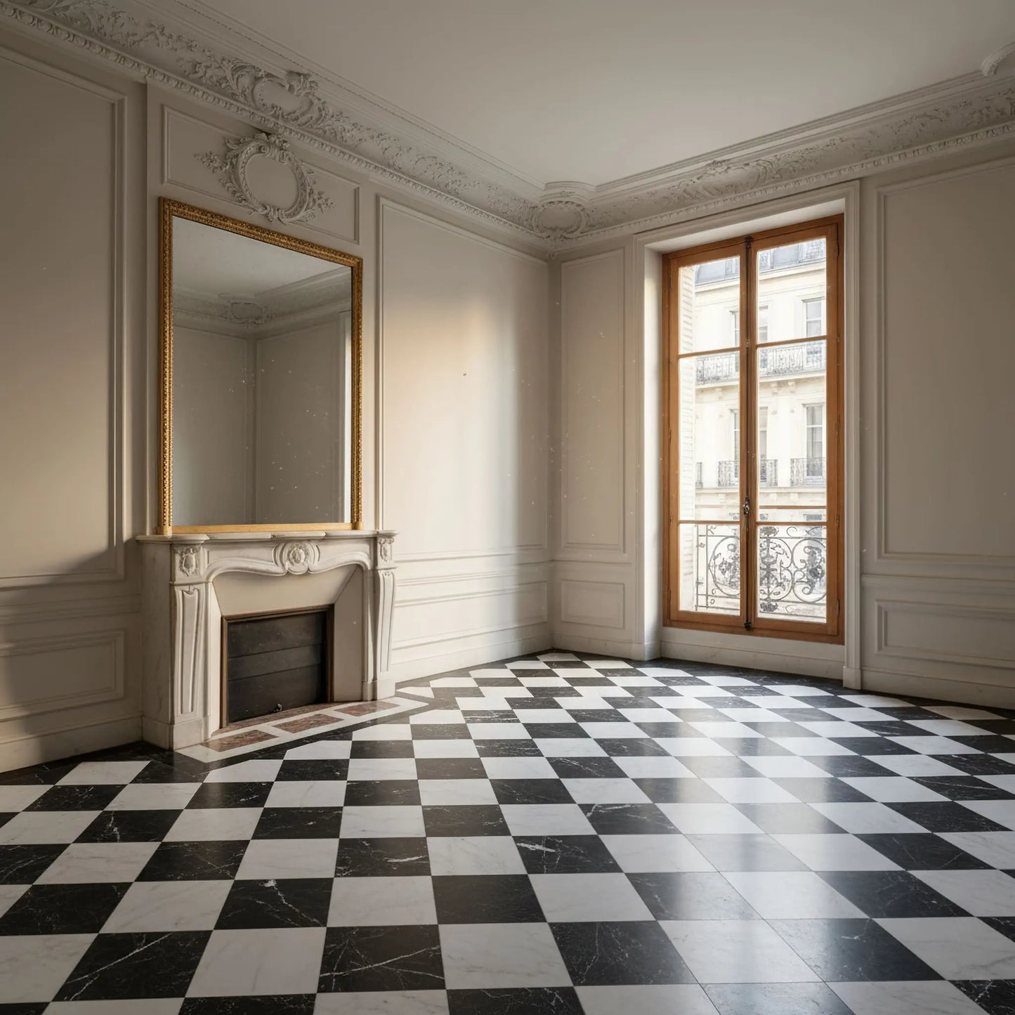 Schachbrettmuster aus Carrara-Marmor und Black Marquina