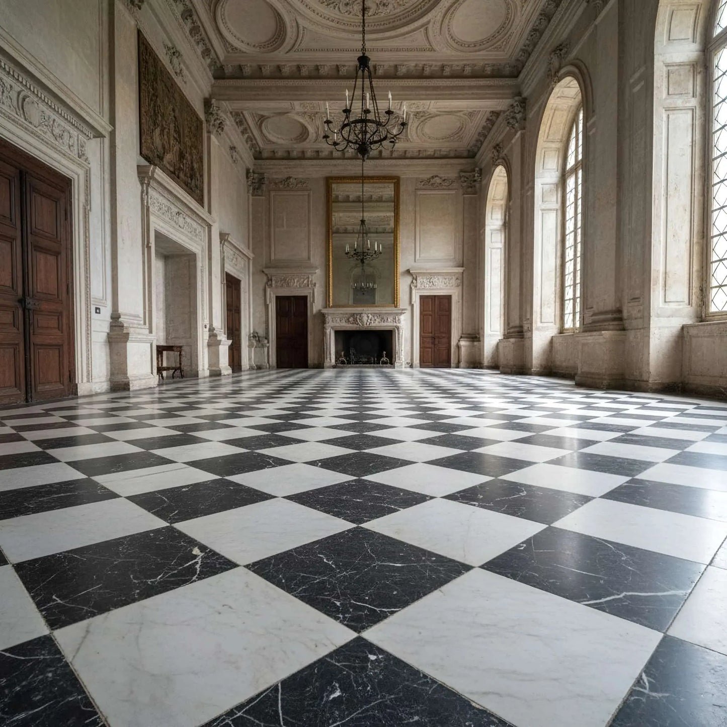 Schachbrettmuster aus Carrara-Marmor und Black Marquina