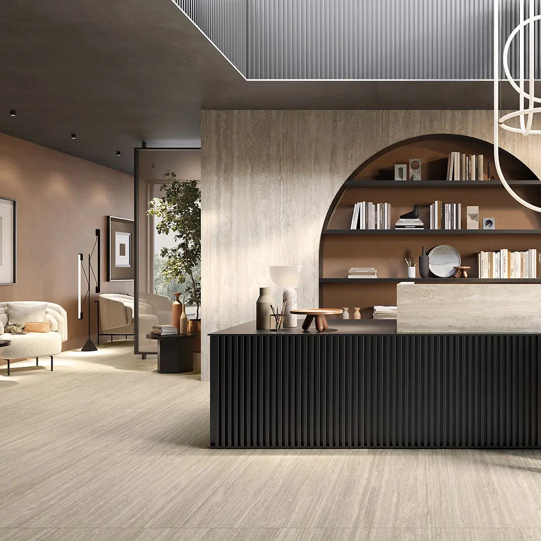 Grès cérame effet TRAVERTIN LIGHT - Minéral Pierre Naturelle