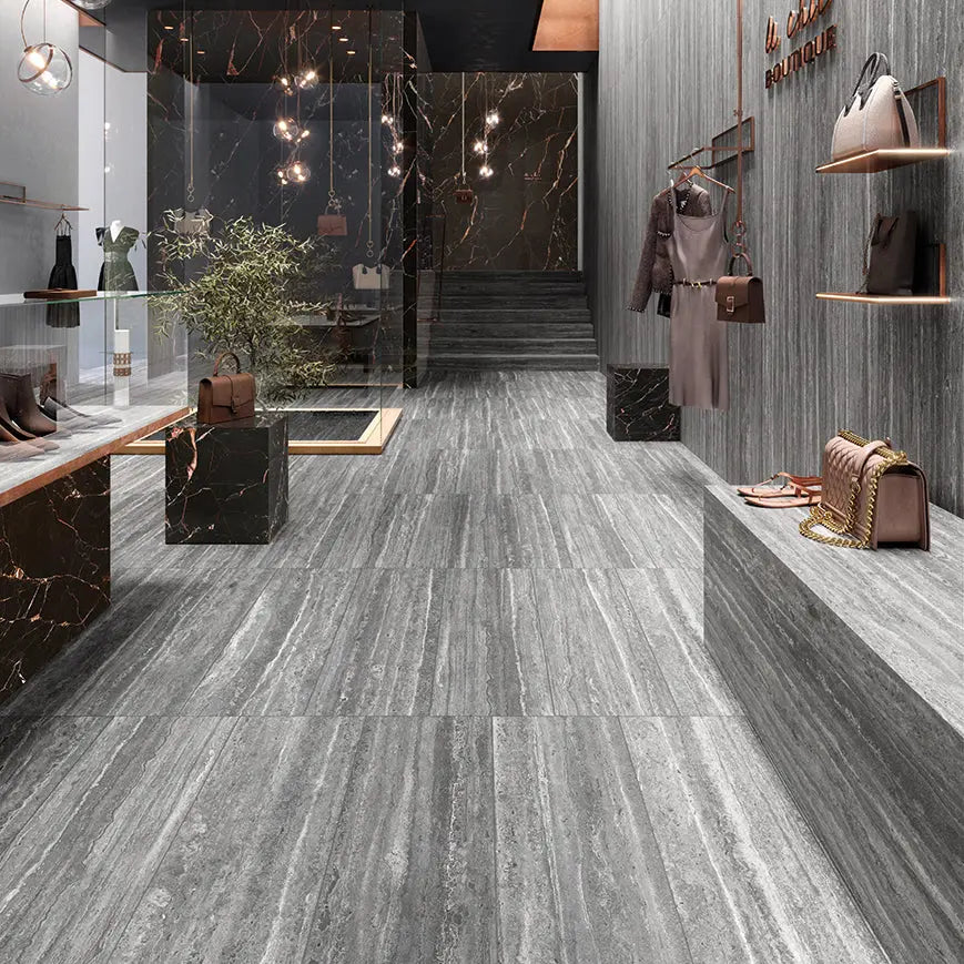 Grès cérame effet TRAVERTIN DARK - Minéral Pierre Naturelle