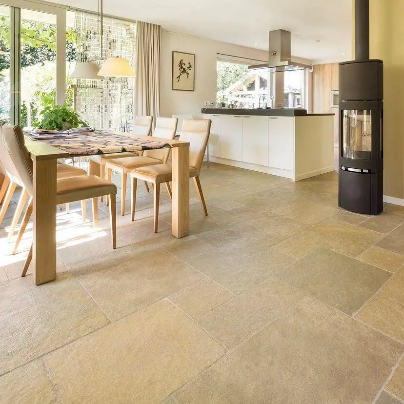 Dallage en pierre calcaire LIMA BEIGE Bords bruts - Minéral Pierre Naturelle