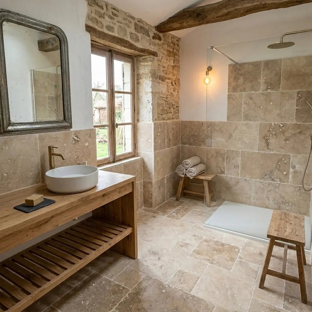 Dallage intérieur en TRAVERTIN RUSTIC Minéral pierre naturelle