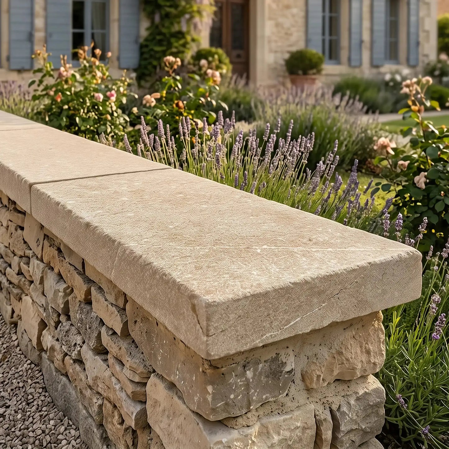 Solid ALMENDRA limestone coping (without drip edges)