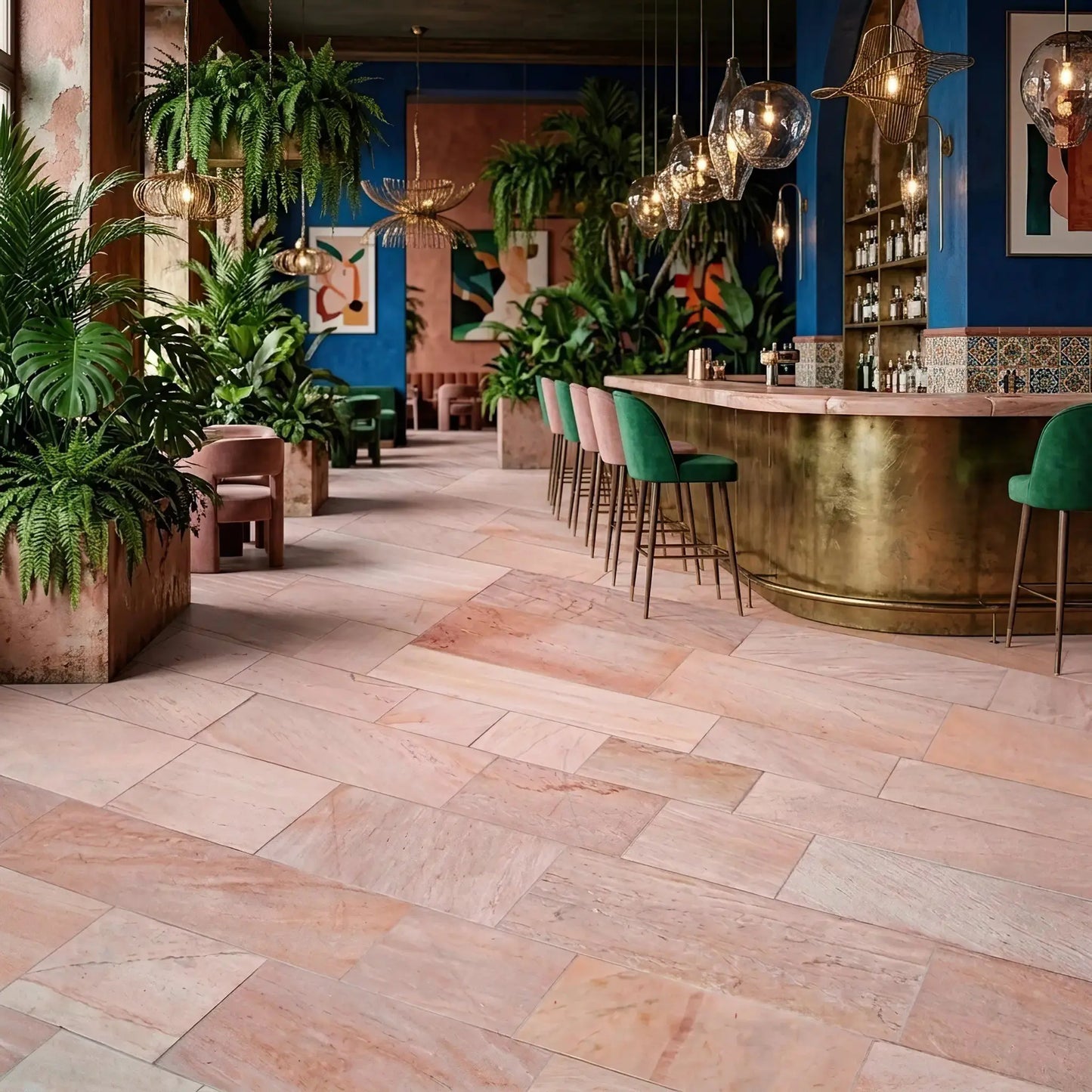 Dallage intérieur en QUARTZITE CORAL PINK Minéral pierre naturelle