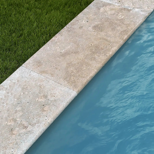 Margelle en TRAVERTIN MIX - Bords 1/2 rond - Minéral Pierre Naturelle