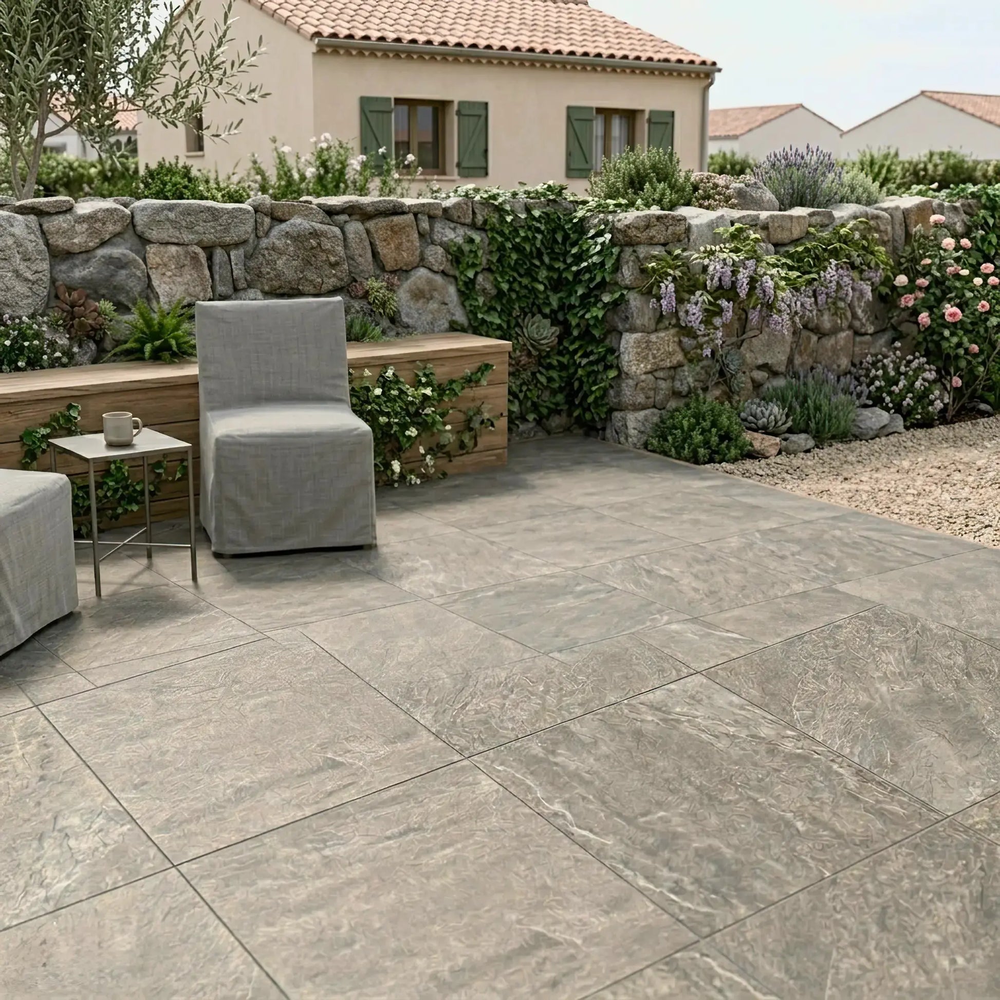 Carrelage extérieur effet pierre QUARTZITE AVOCADO - 60 x 60 x 2 cm Minéral pierre naturelle