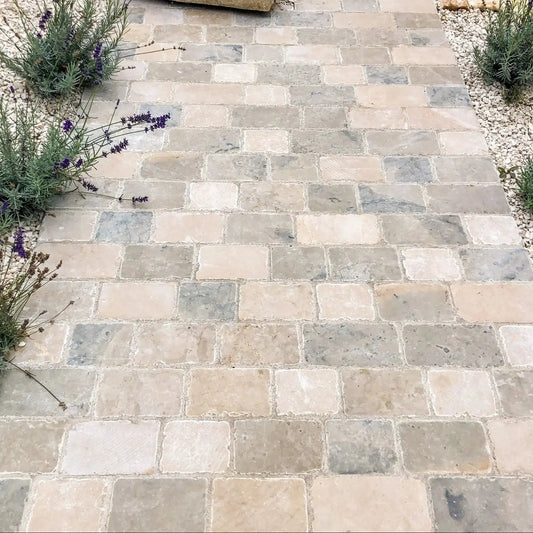 Pavé en pierre calcaire ALMENDRA MIX 3 formats - Minéral Pierre Naturelle