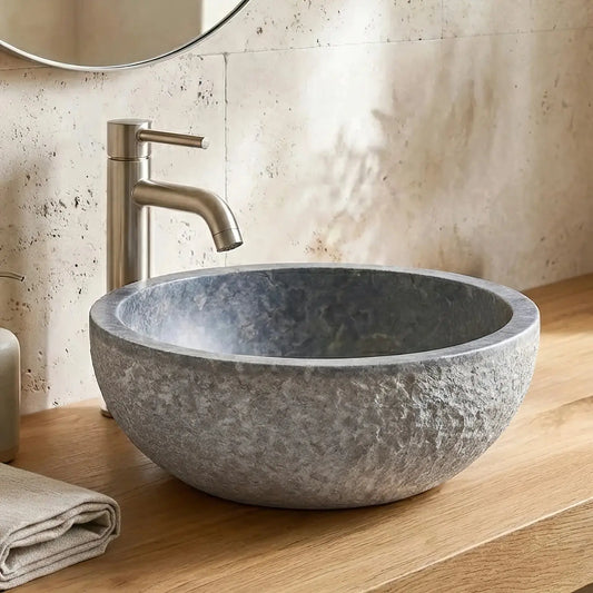 Vasque ronde en MARBRE GRIS Minéral pierre naturelle