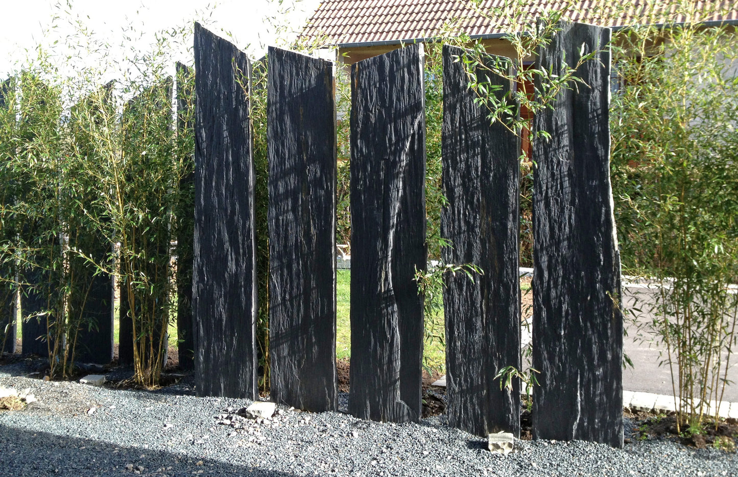 Sichtschutz Schiefer BLACK SLATE AZUL Kante gebrochen