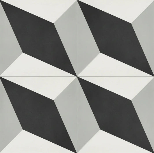 Carreaux de ciment véritables - Motif cube gris Minéral pierre naturelle