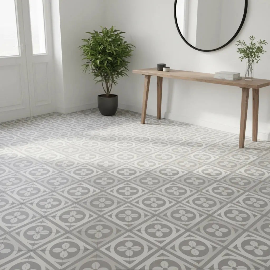 Echte Zementfliesen – Grau-Weißes Muster – Minéral Naturstein