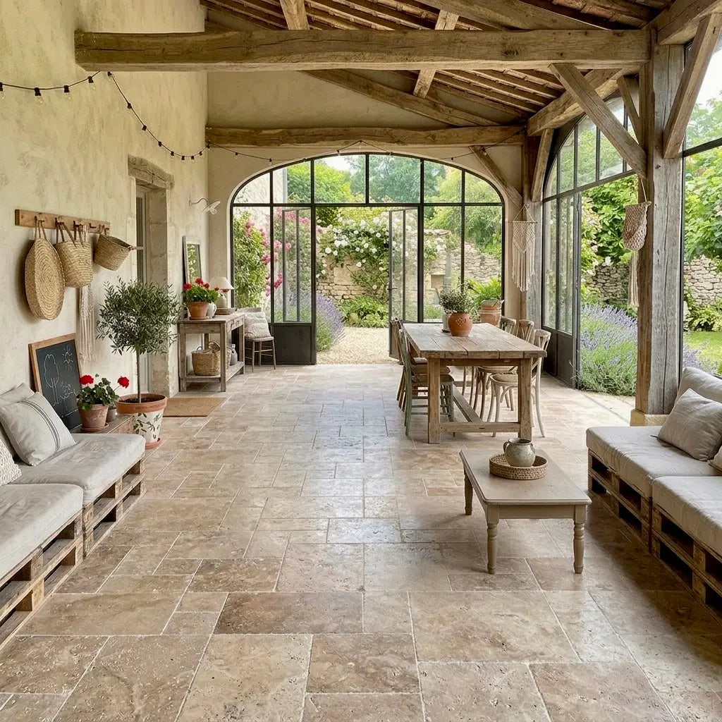 Dallage intérieur en TRAVERTIN RUSTIC Minéral pierre naturelle