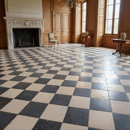 Dallage à damier PIERRE CALCAIRE & PIERRE BLEUE Minéral pierre naturelle