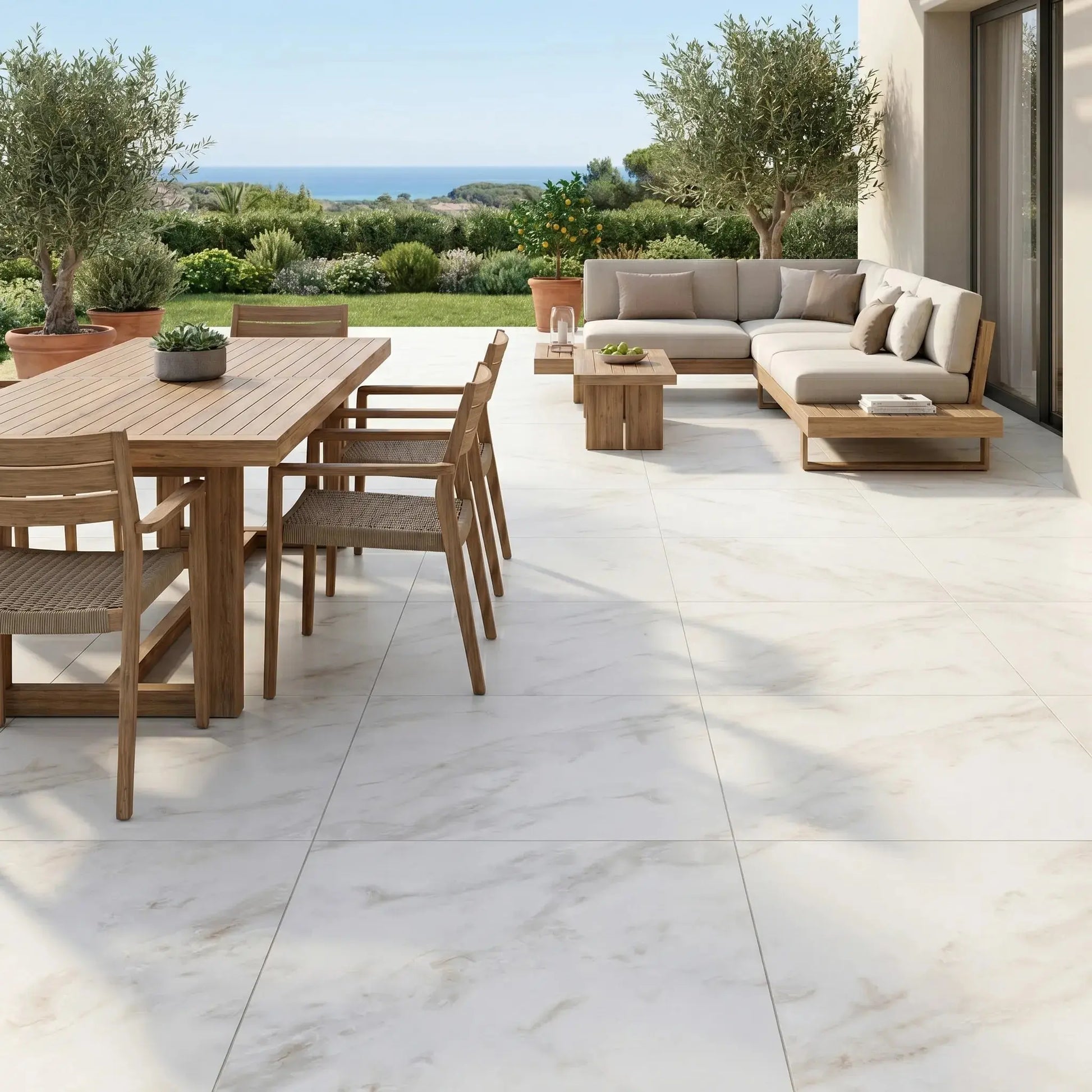 Carrelage extérieur effet pierre MARBRE BLANC - 60 x 60 x 2 cm Minéral pierre naturelle