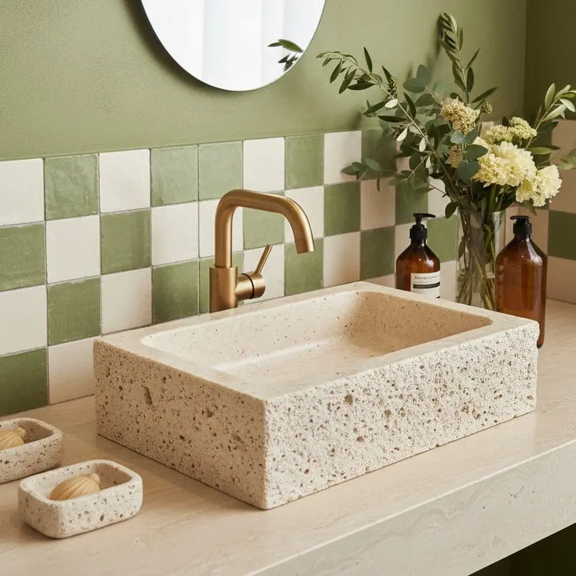 Rundes Waschbecken aus BEIGEM MARMOR