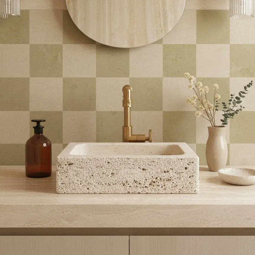 Rundes Waschbecken aus BEIGEM MARMOR