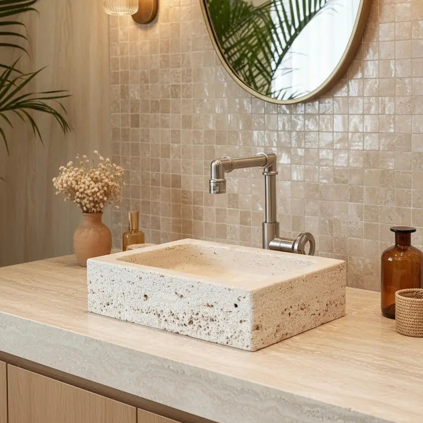 Rundes Waschbecken aus BEIGEM MARMOR