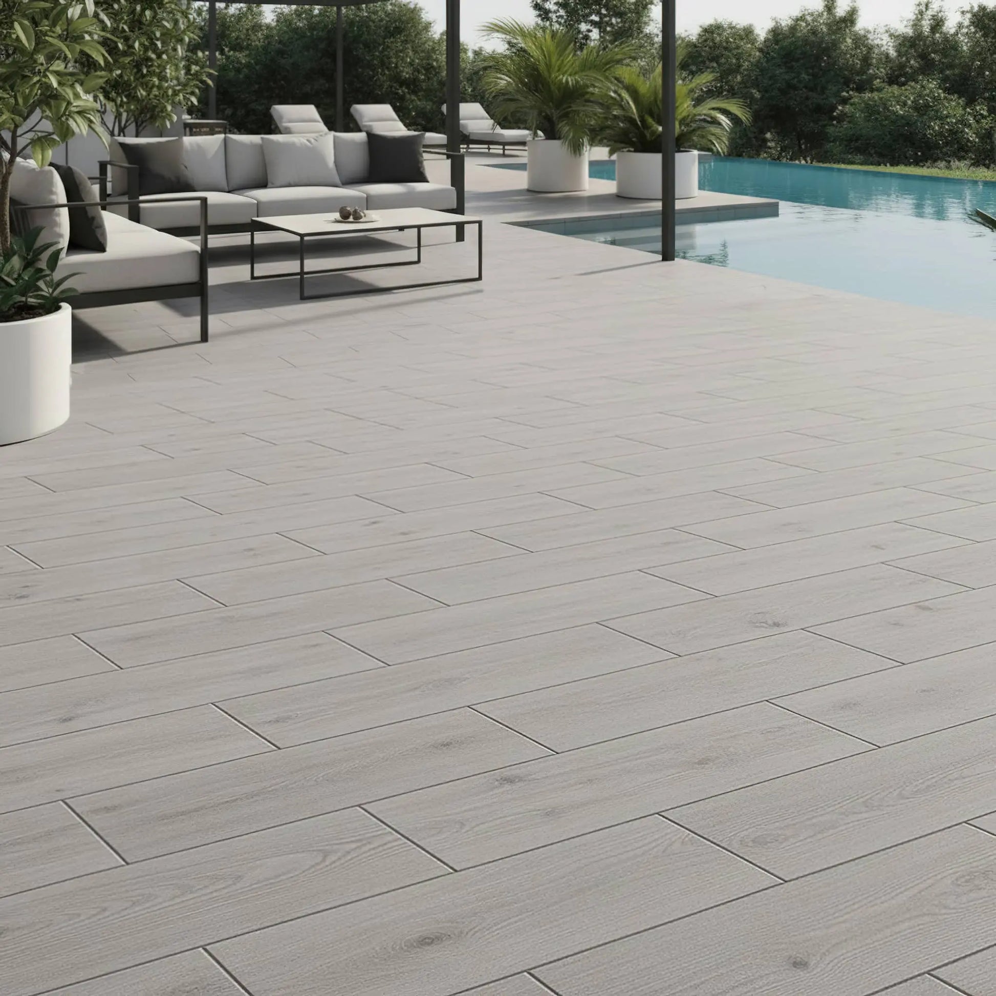 Grès cérame effet bois OAK GREY - 120 x 30 x 2 cm Minéral pierre naturelle