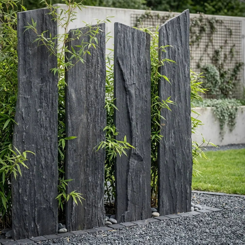 Brise vue en schiste BLACK SLATE AZUL bords bruts Minéral pierre naturelle