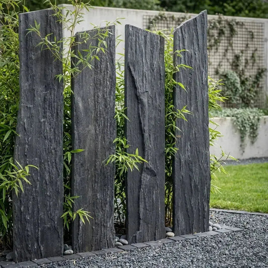 Brise vue en schiste BLACK SLATE AZUL bords bruts Minéral pierre naturelle