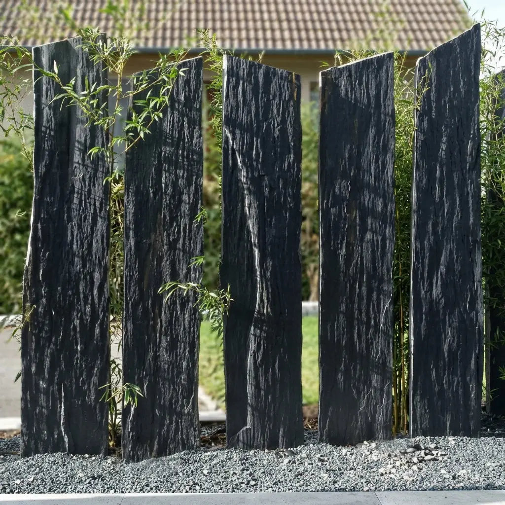 Brise vue en schiste BLACK SLATE AZUL bords bruts Minéral pierre naturelle