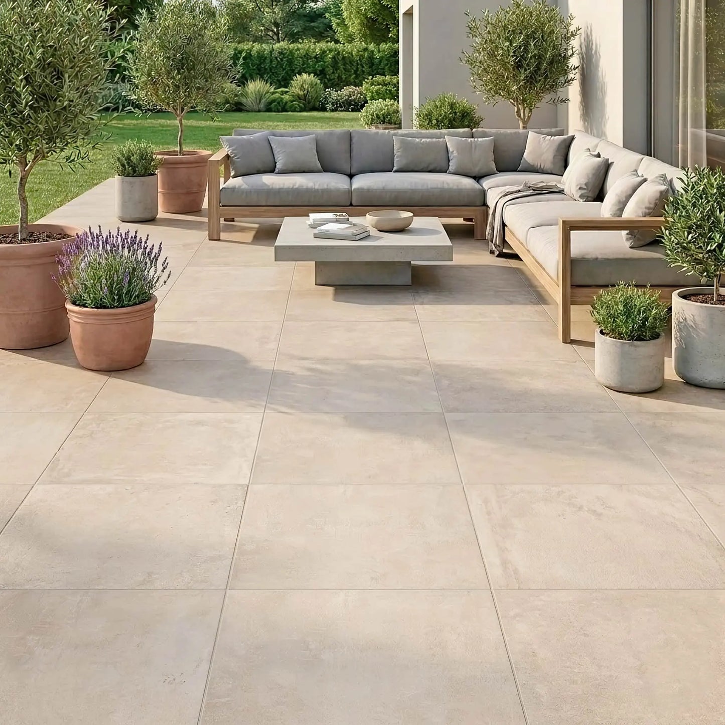 Carrelage extérieur effet béton CIMENTO BEIGE - 60 x 60 x 2 cm Minéral pierre naturelle