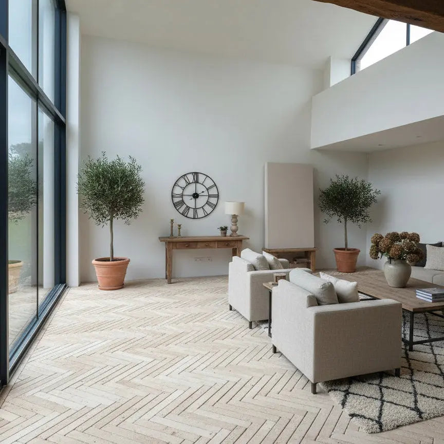 Dallage chevron en pierre calcaire ANTICA Minéral pierre naturelle