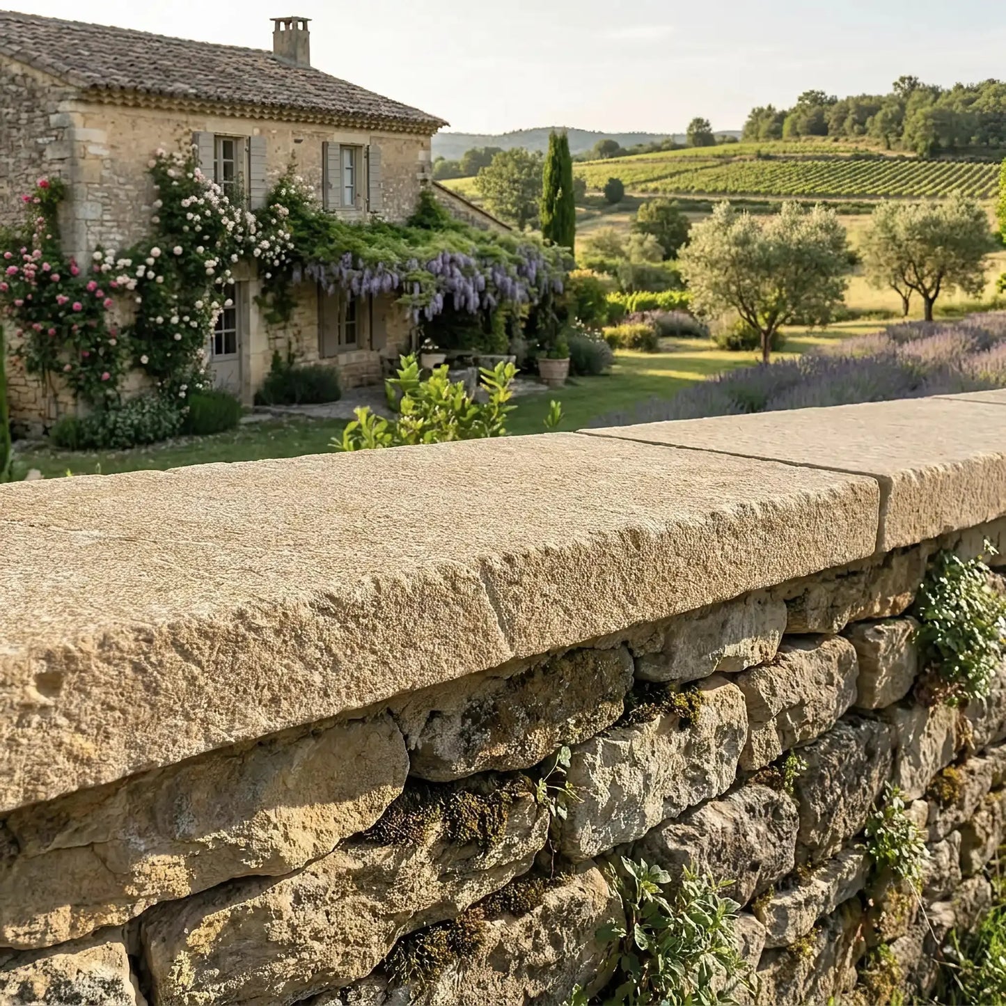 Solid ALMENDRA limestone coping (without drip edges)