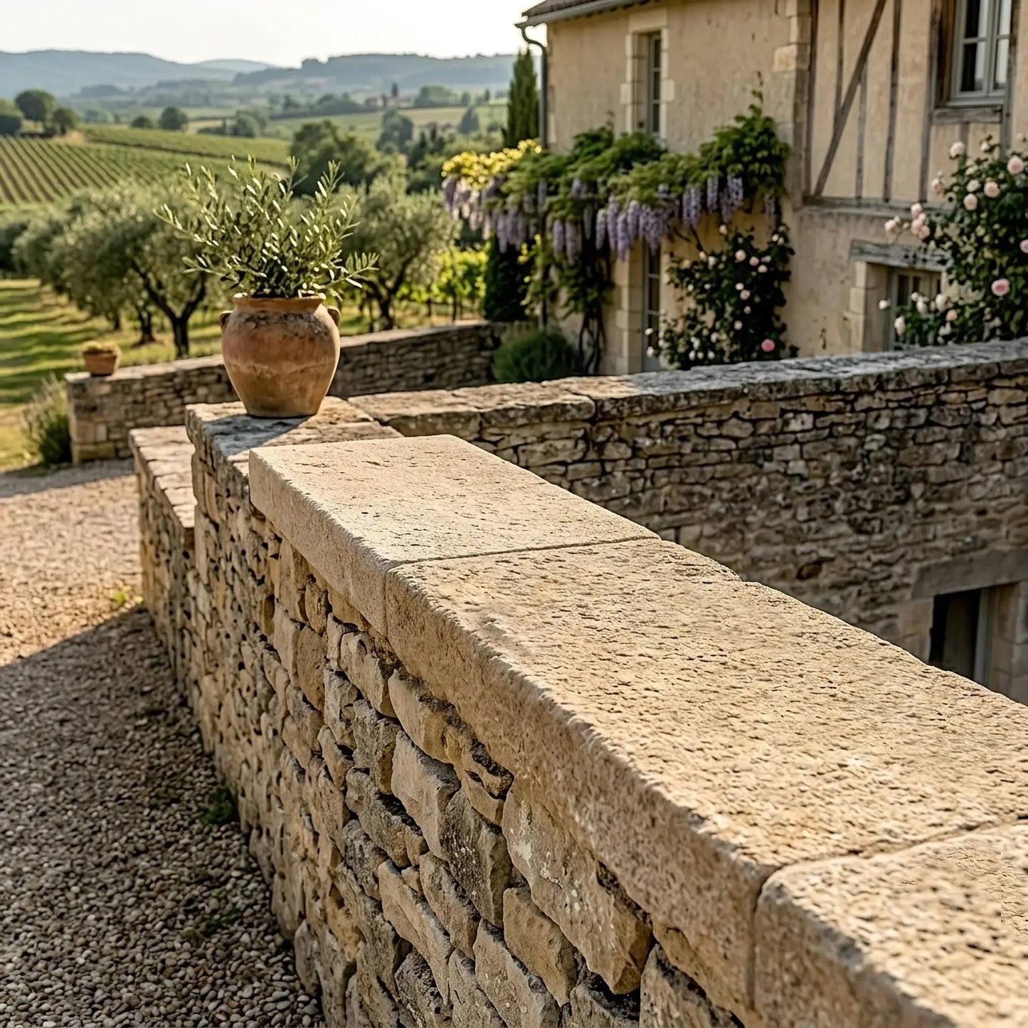 Solid ALMENDRA limestone coping (without drip edges)