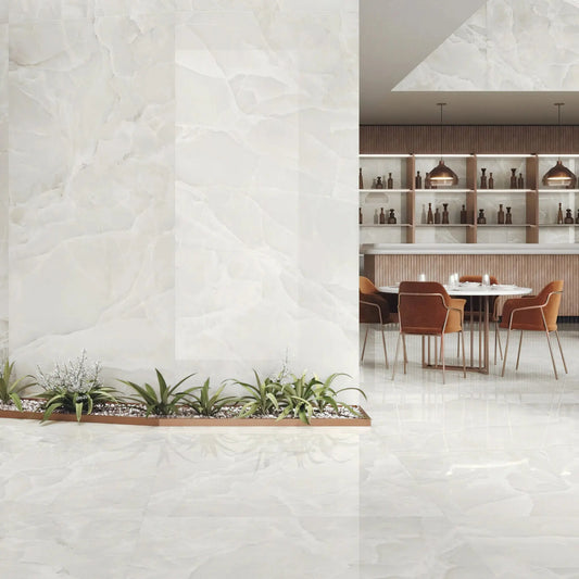 ONYX PEARL glänzende Fliesen in Steinoptik – 120 x 60 cm