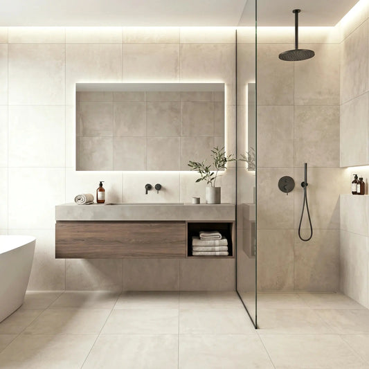 Carrelage effet béton AURA IVORY - 50 x 50 cm Minéral pierre naturelle