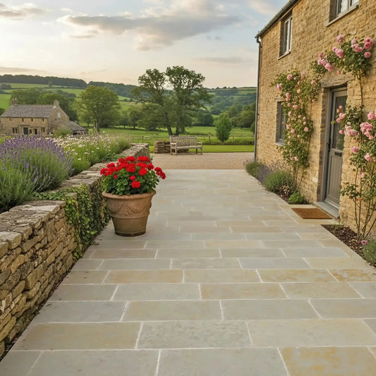 Dallage extérieur pierre calcaire LIMA BEIGE Bords bruts Minéral pierre naturelle