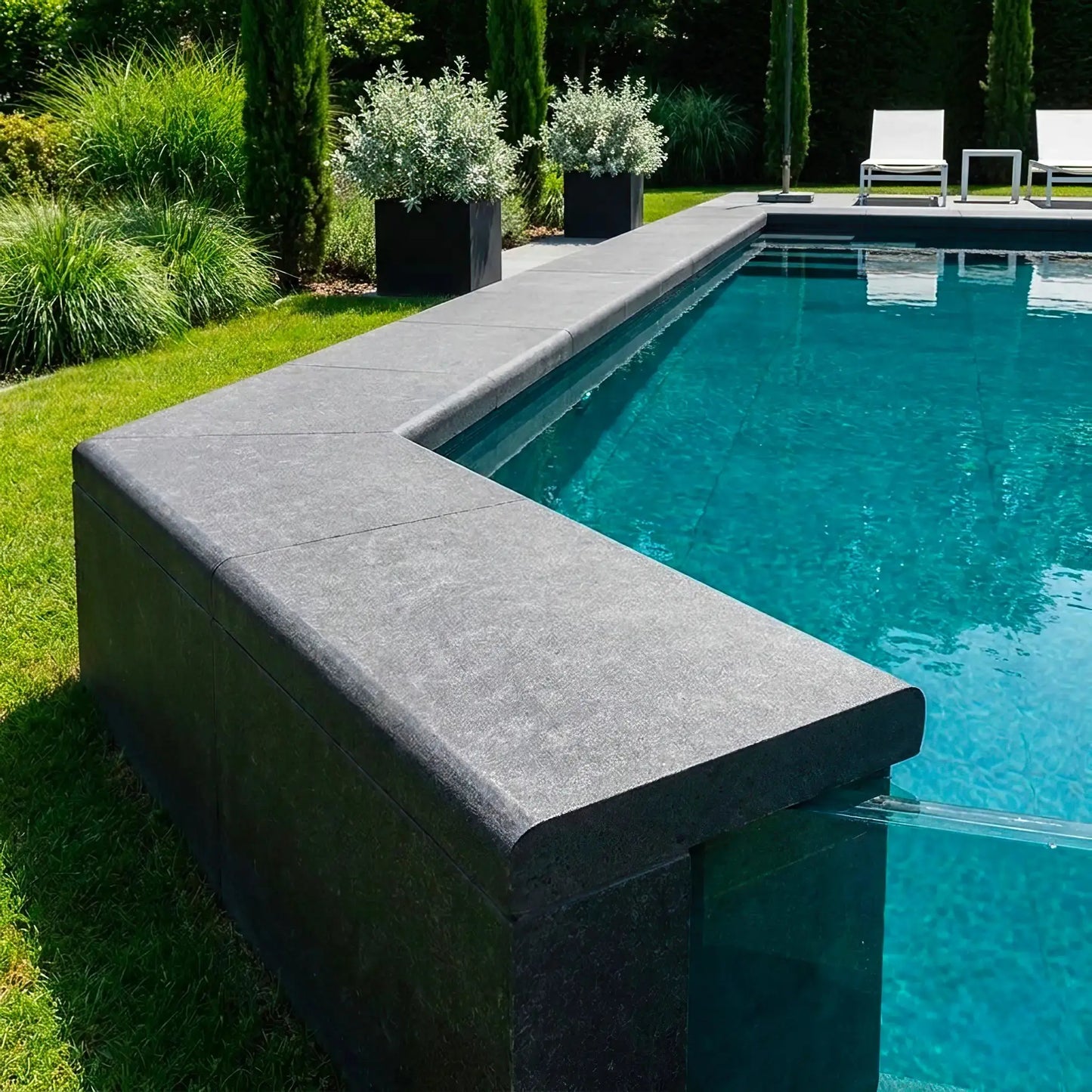 Massive Poolrandplatte SUPER BLACK BASALT