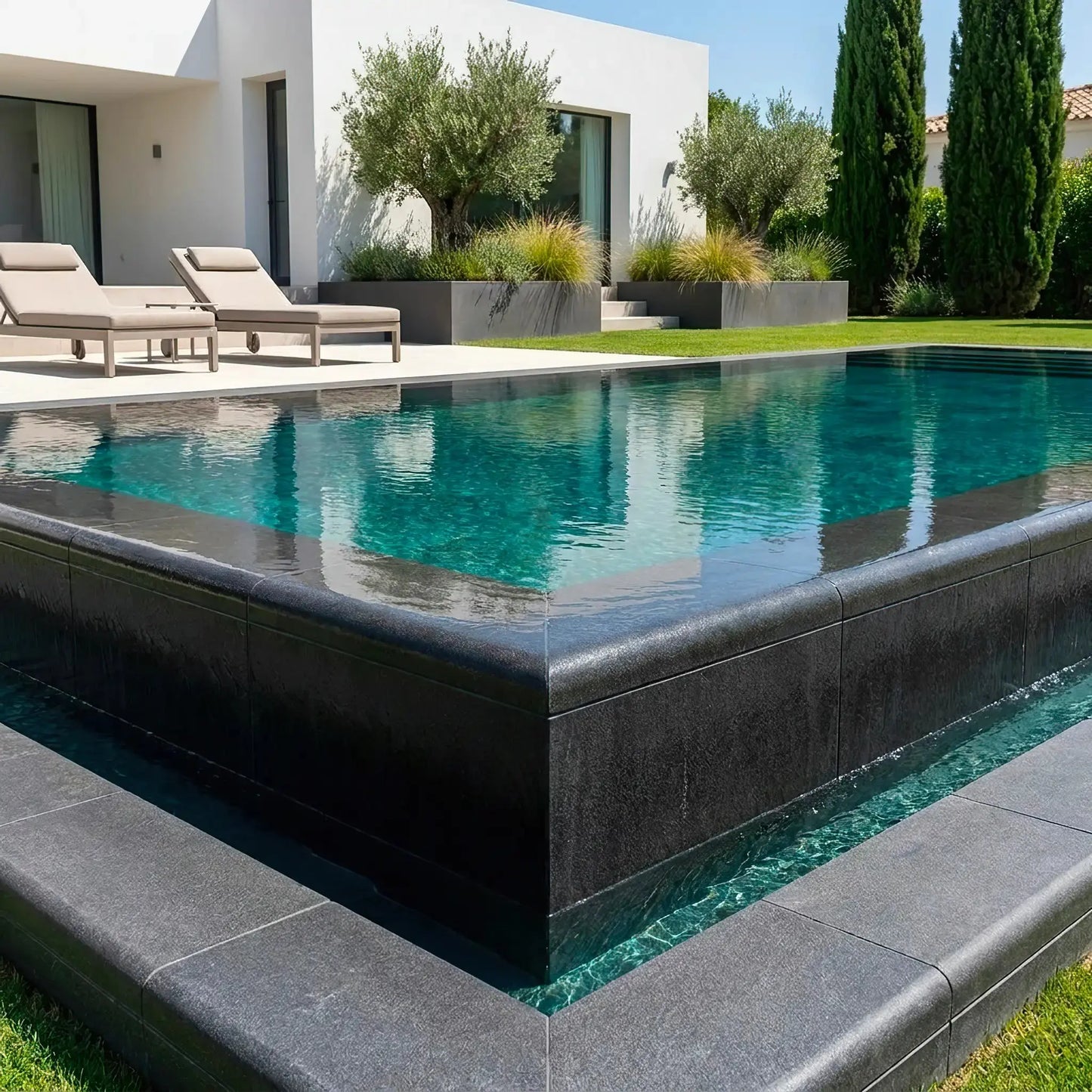 Massive Poolrandplatte SUPER BLACK BASALT