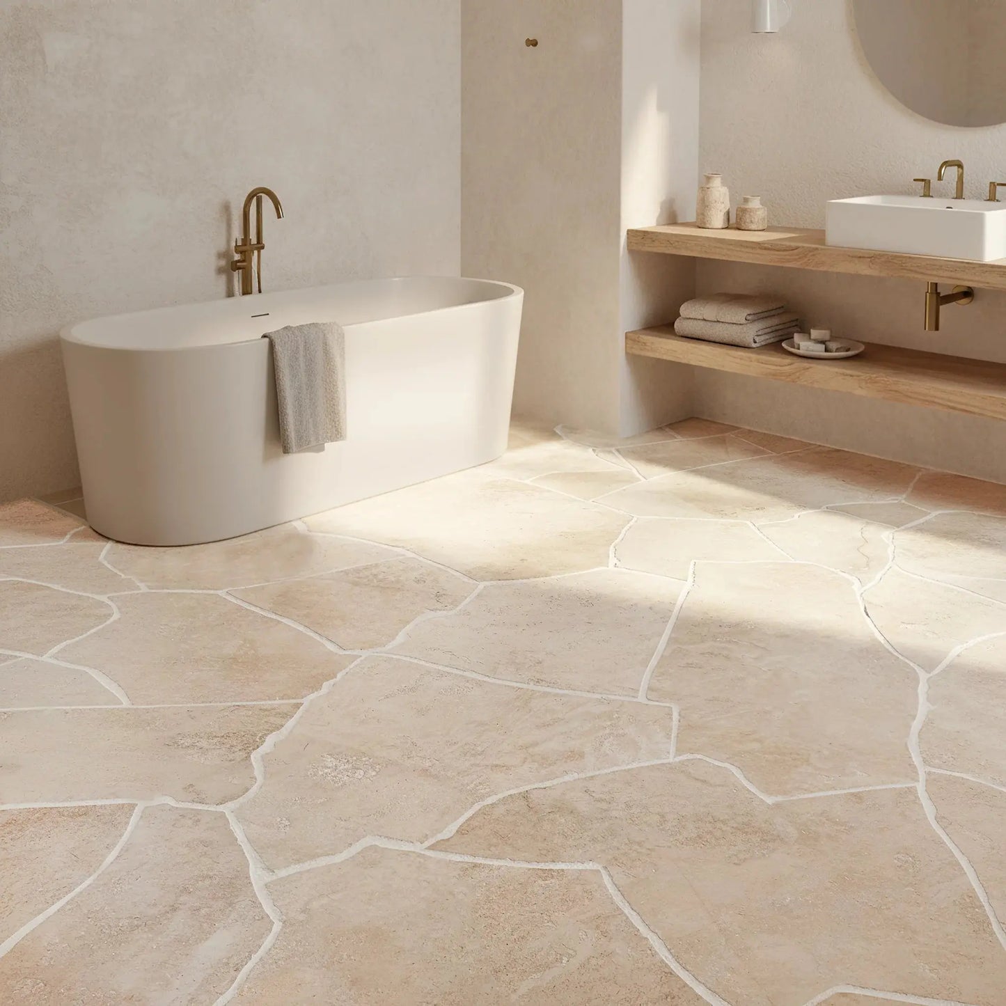 Opus Incertum intérieur en TRAVERTIN - Grand format Minéral pierre naturelle