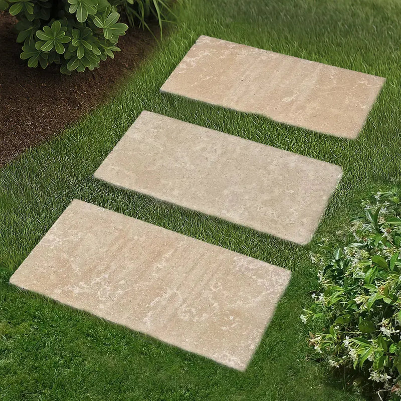 Trittstein Kalkstein Sinai Pearl, 60 x 40 x 3, finition vieillie - alleé jardin