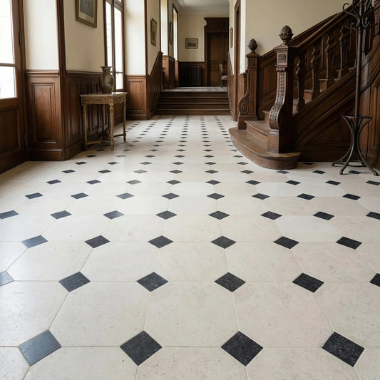 Dallage à cabochon PIERRE CALCAIRE & PIERRE BLEUE - Bords droits Minéral pierre naturelle