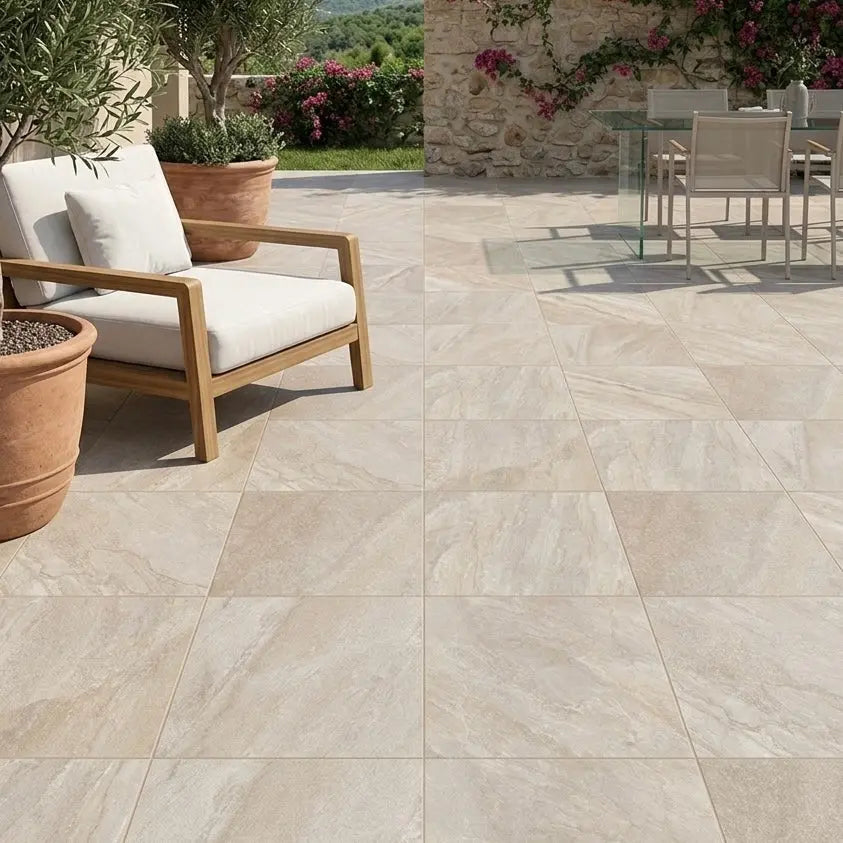 Carrelage extérieur effet pierre TAZA BEIGE - 60 x 60 x 2 cm Minéral pierre naturelle