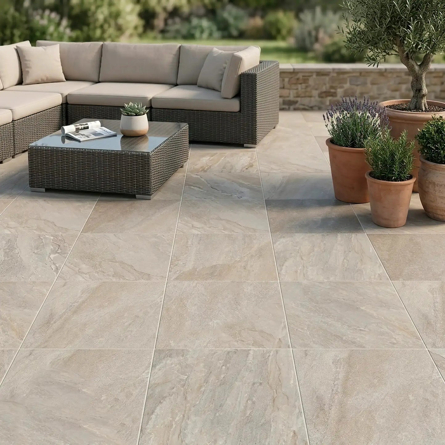 Carrelage extérieur effet pierre TAZA BEIGE - 60 x 60 x 2 cm Minéral pierre naturelle