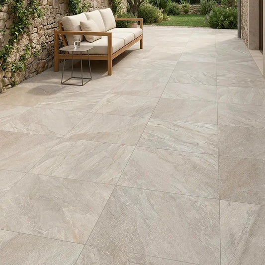 Carrelage extérieur effet pierre TAZA BEIGE - 60 x 60 x 2 cm Minéral pierre naturelle