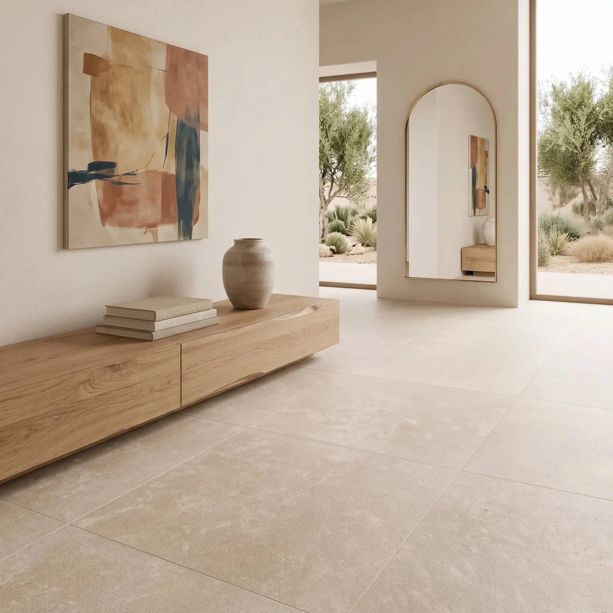 Dallage intérieur en pierre calcaire SINAI PEARL sablé brossé Minéral pierre naturelle