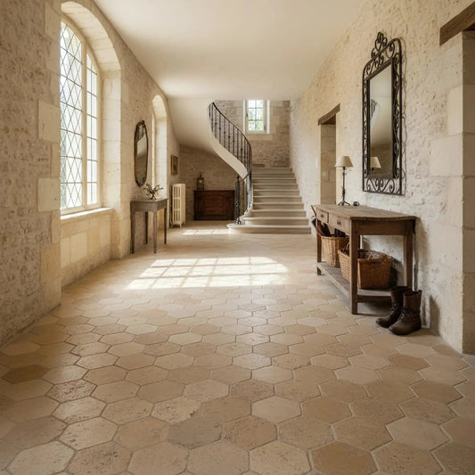 Tomette hexagonale en PIERRE CALCAIRE Minéral pierre naturelle