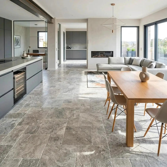 Dallage intérieur en TRAVERTIN SILVER Minéral pierre naturelle