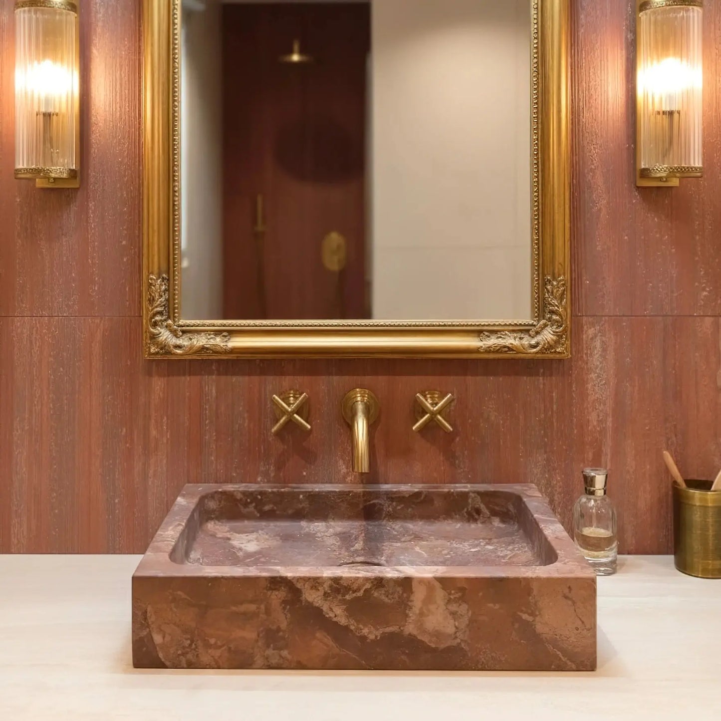 Vasque rectangulaire en marbre ROUGE DUCESSA