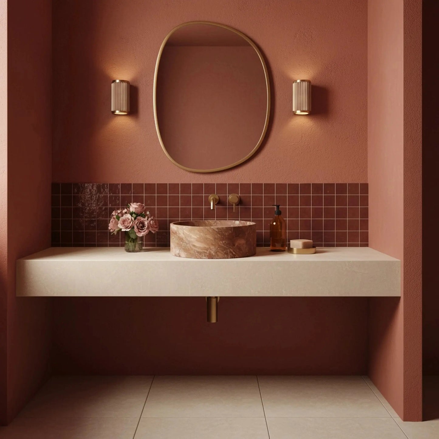 Vasque ronde en marbre ROUGE DUCESSA