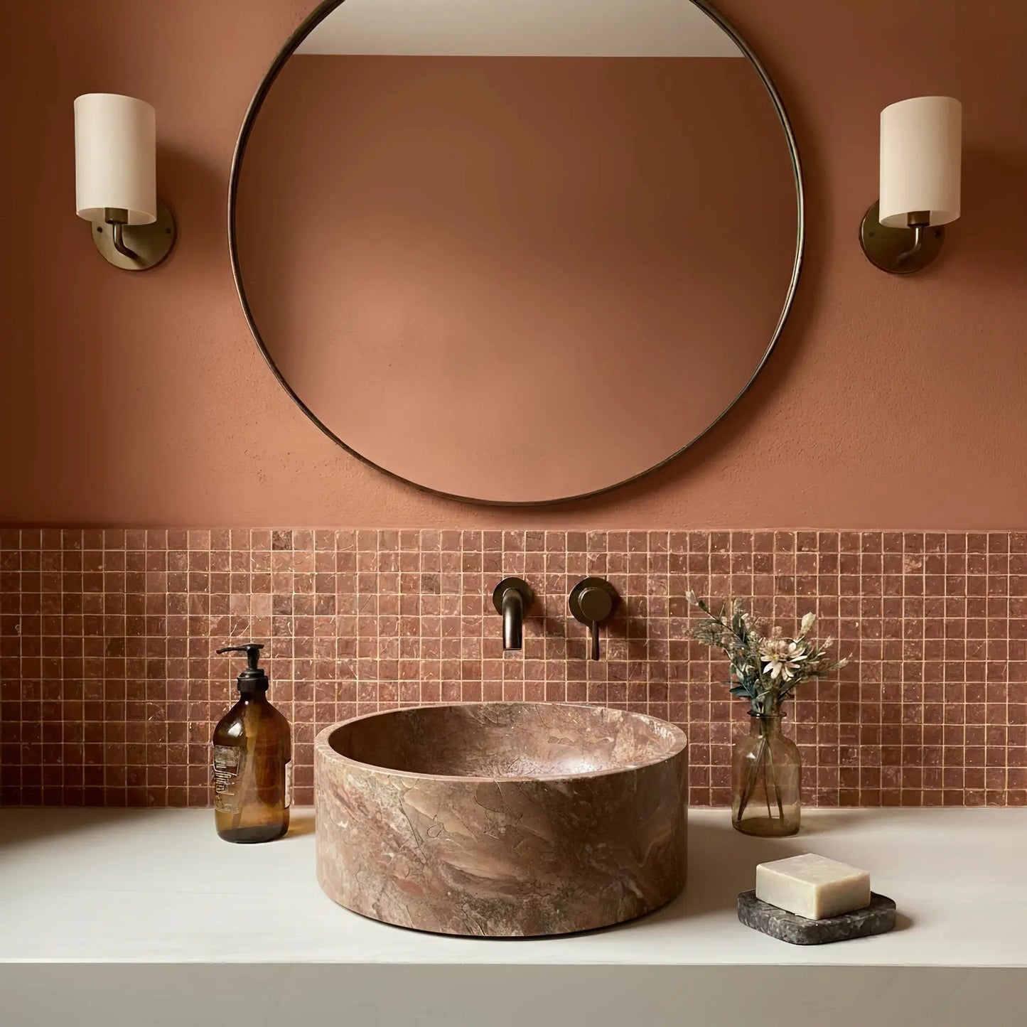 Vasque ronde en marbre ROUGE DUCESSA